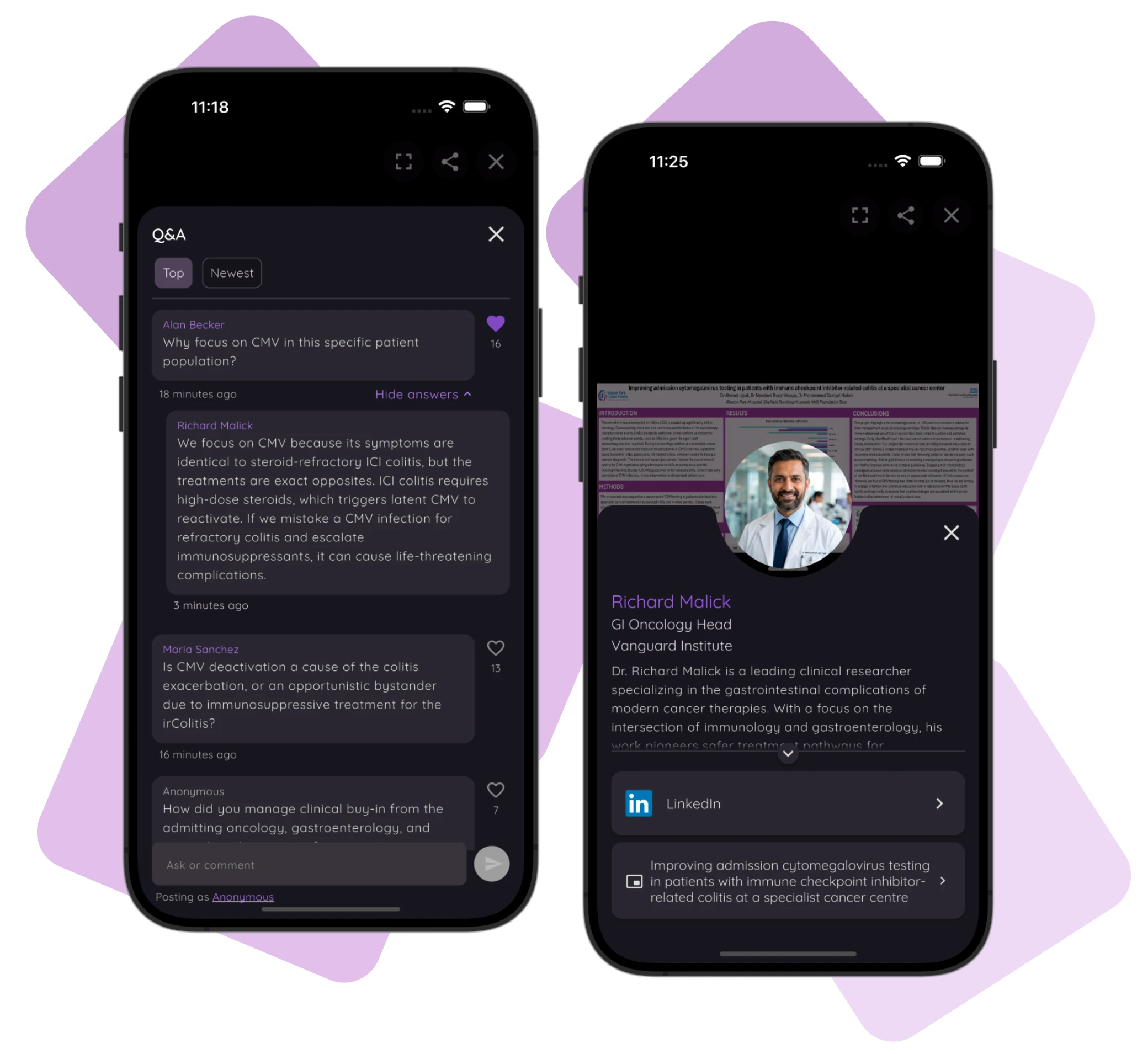 Poster detail containing Q&A and author details in the Confi app