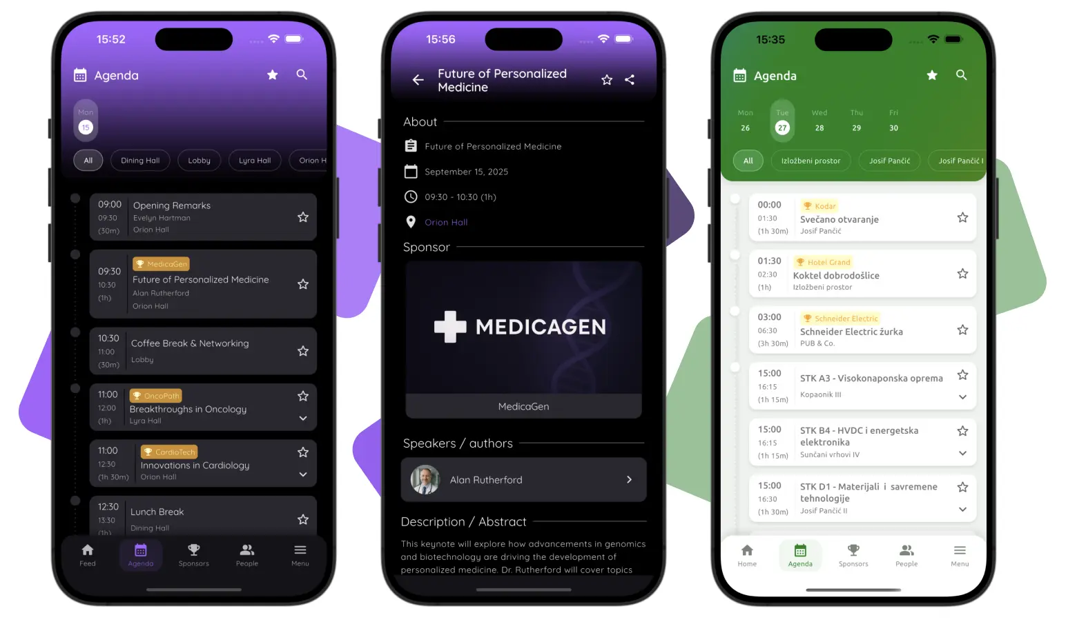 Screenshot of sponsored agenda sessions in the Confi event app