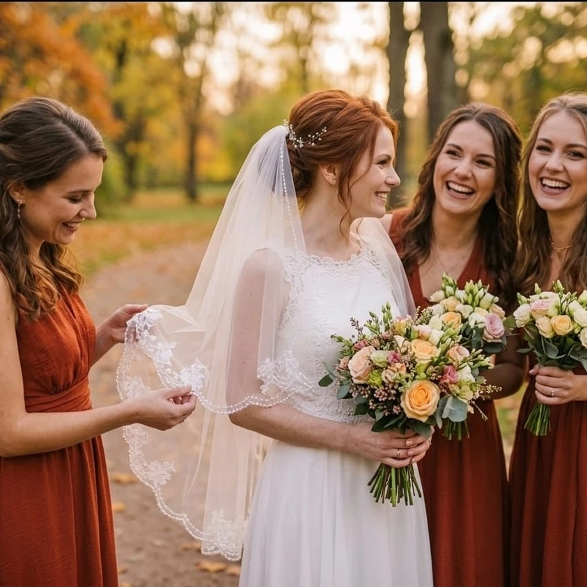 The bride with her bridesmaids
