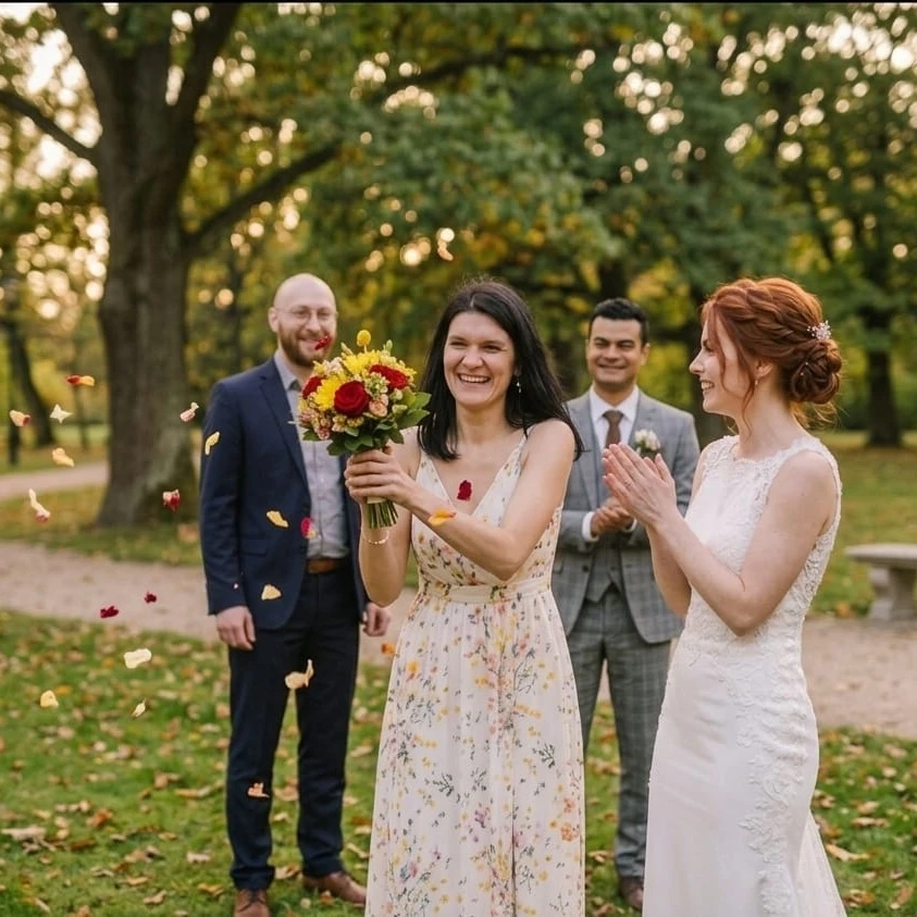 The couple with friends in the park