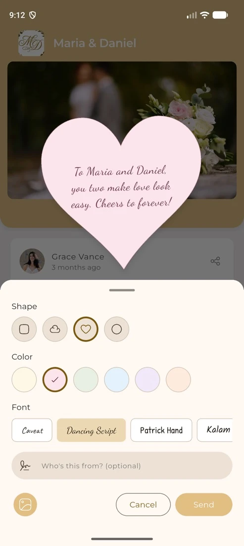 Writing a heart-shaped wish to Maria and Daniel